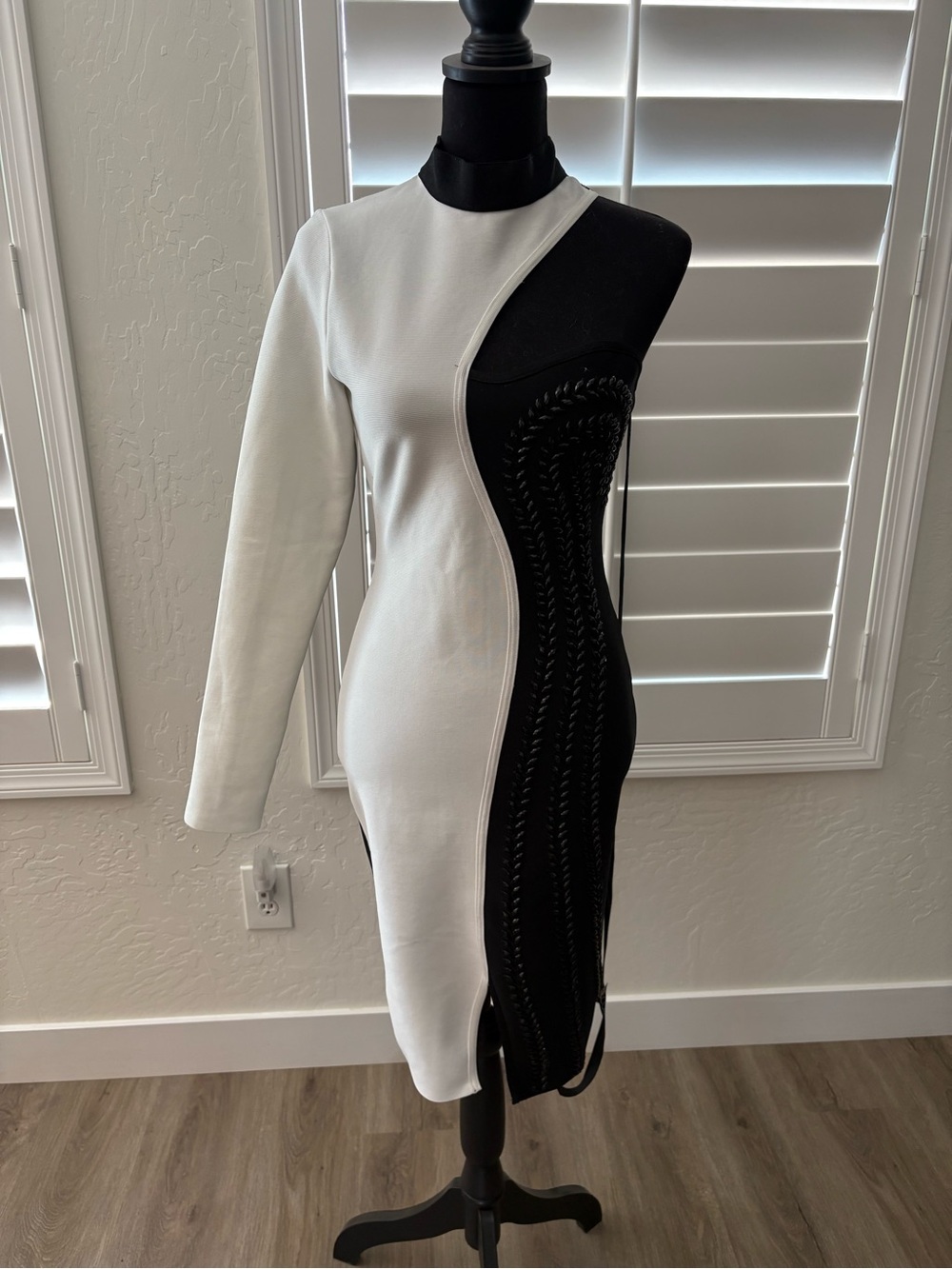 Fashion Nova Black and White Asymmetrical Bodycon Dress